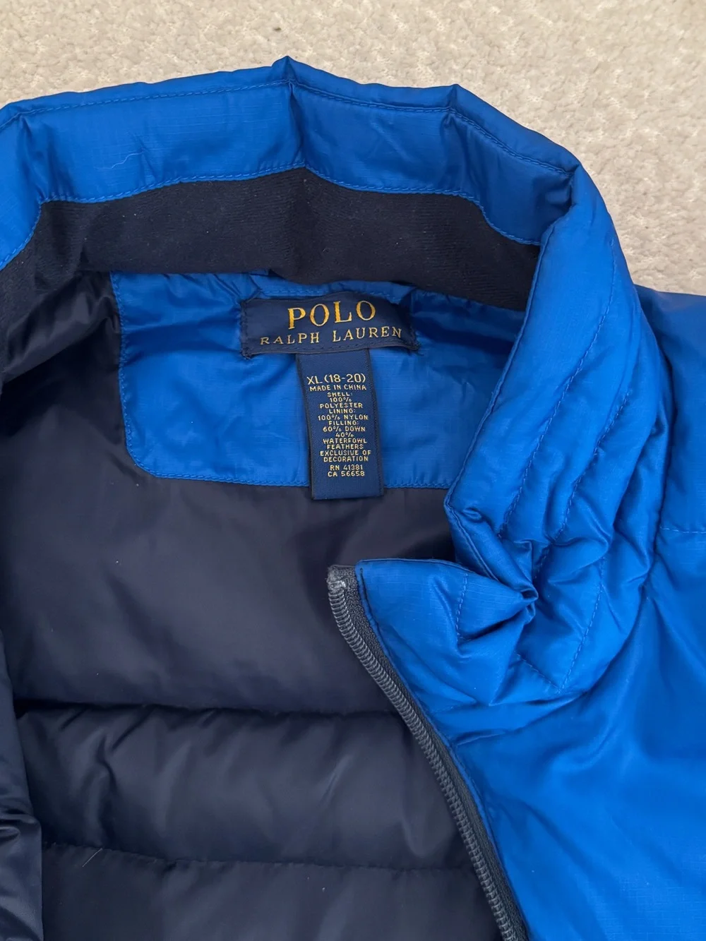 Ralph Lauren Polo Boys Two-Tone Blue Quilted Puffer Down Jacket size XL